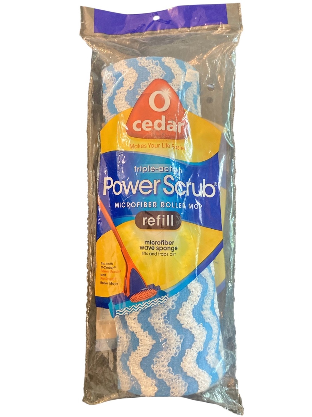 1 O-Cedar Triple Action Power Scrub Microfiber Roller Mop Refill Wave Sponge Pro